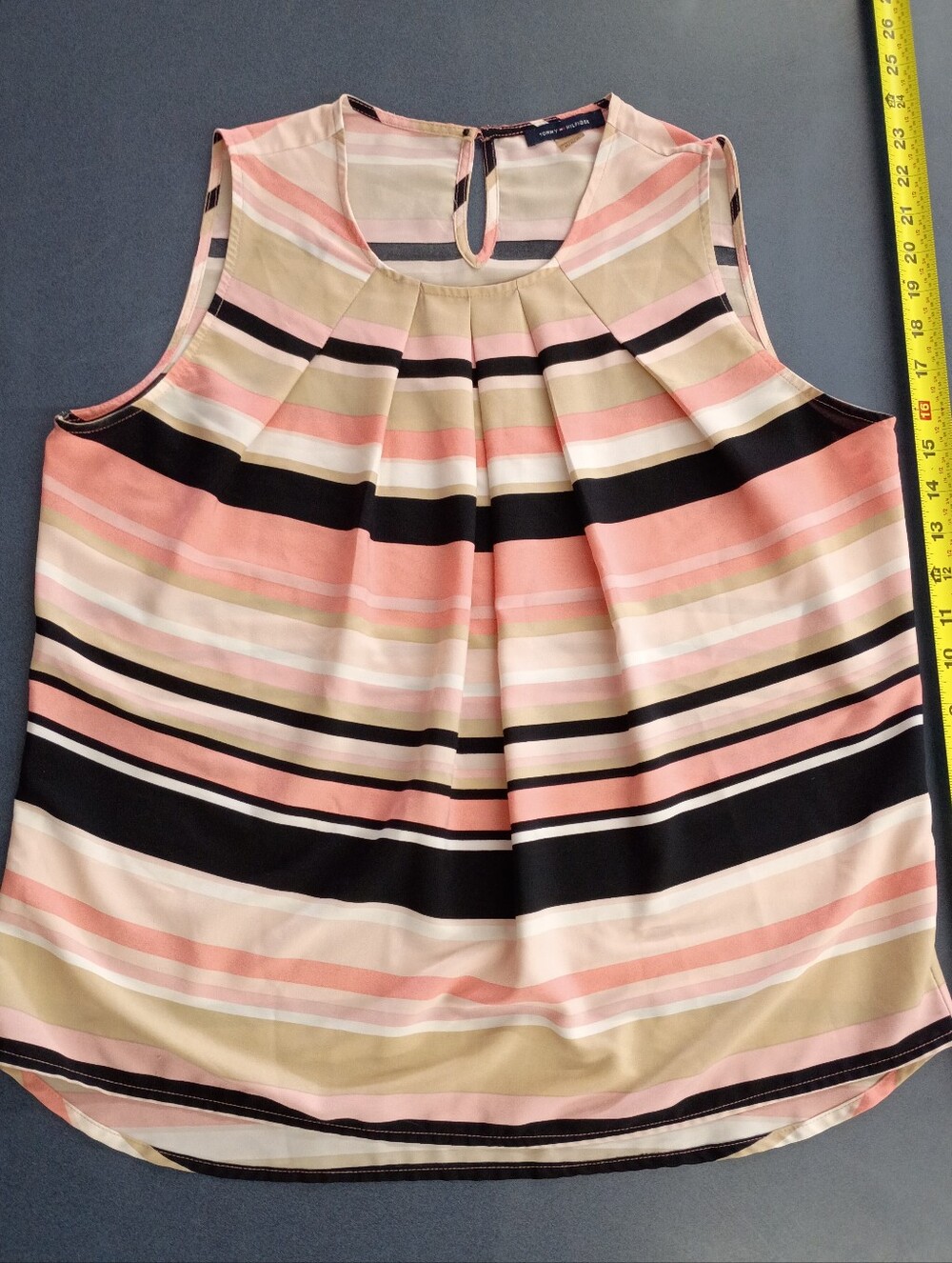 Tommy Hilfiger Striped Sleeveless Pleat-Front Tank in Pink, Black and Cream